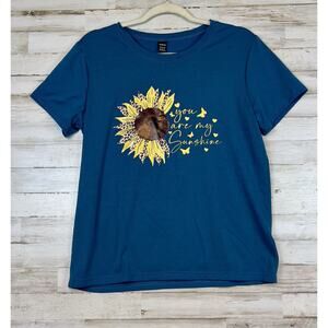 Shein T-Shirt M You Are My Sunshine Sunflower Graphic Tee Teal